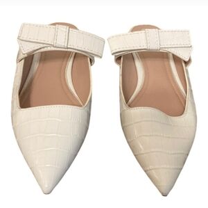 AD & Daughters Shoes 6.5 Jemma Croc White Leather Flat Pointed Slip On Mule